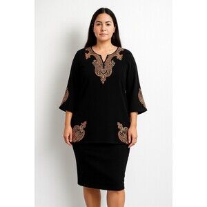 Black Kurta With Orange Gold Embroidery large fits like medium